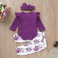 thumbnail image 4 of SUCS Newborn Baby Girl Clothes Infant Girl Outfits Long Sleeve Ruffle Romper  Floral Pants Headband Set, 4 of 7