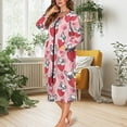 thumbnail image 2 of FOR U DESIGNS French Bulldog Strawberry Pink Pattern House Dresses for Women Breathable Womens Embroidered Housecoat Lightweight Long Sleeve Duster Robe Sleep Dress with Pockets, S, 2 of 8