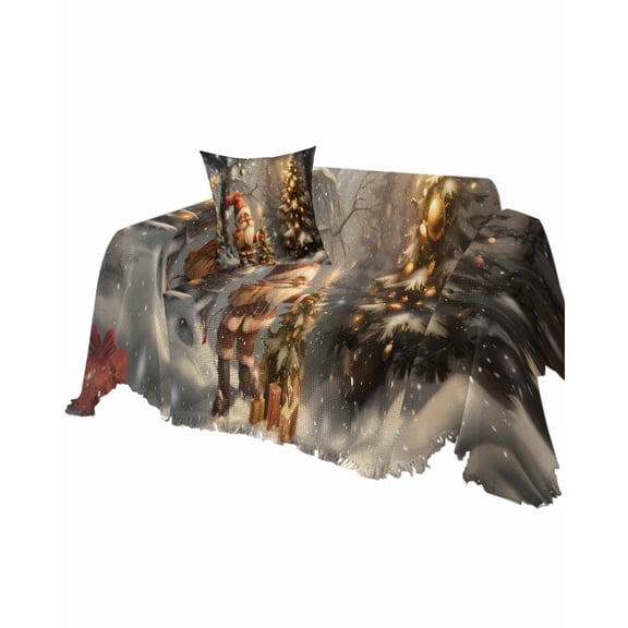 Gnomes Christmas Tree Sofa Couch Covers for Dogs, Washable Sectional Couch Slipcovers for Loveseat with Tassels, Xmas Snowflake Winter Non Slip Sofa Throw Cover Blanket L 71''x102''