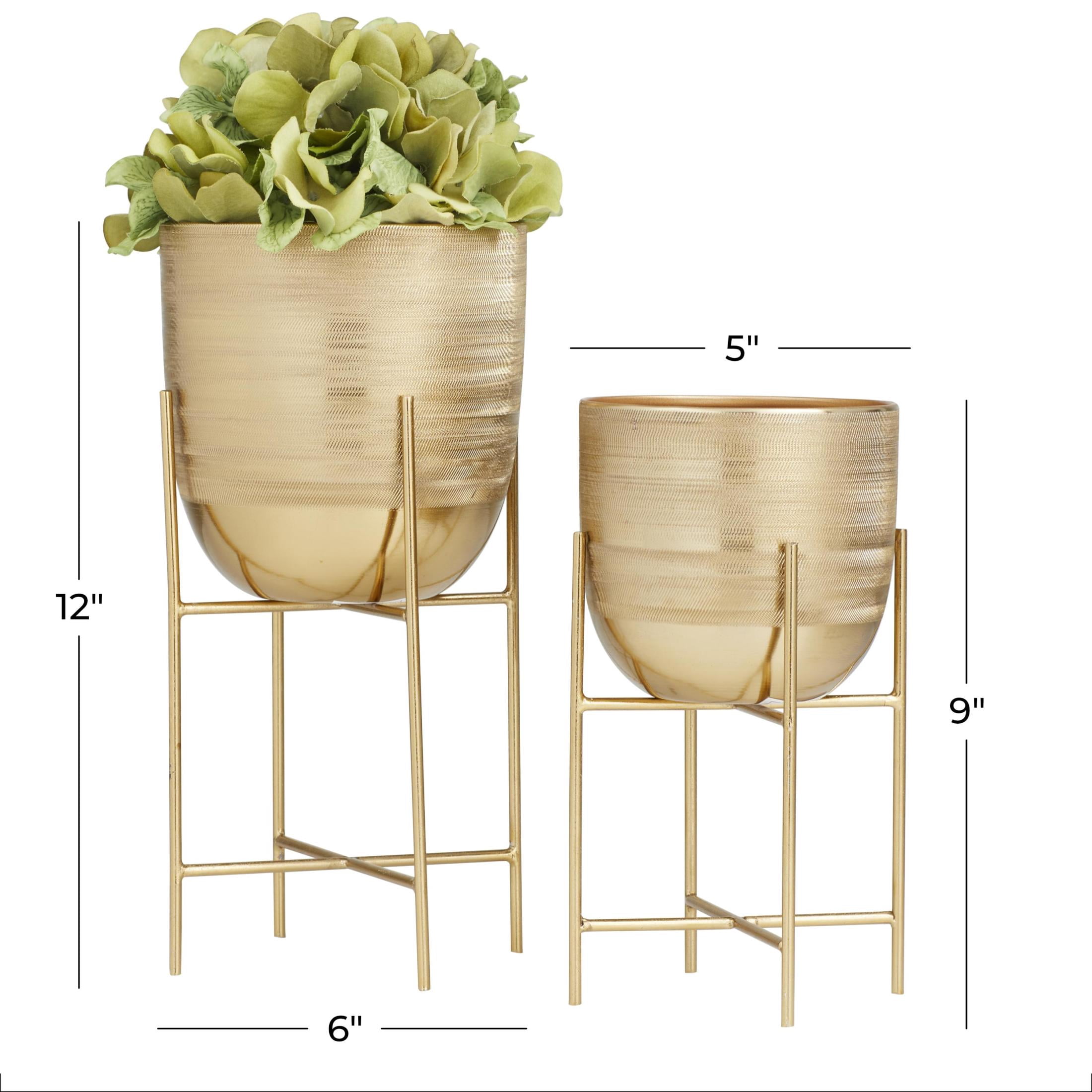 DecMode 6", 5"W Small Brushed Dome Gold Metal Planter with Removable Stand (2 Count)