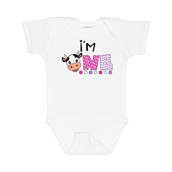 Inktastic I'm 1 Cute Cow and Polka Dots Boys or Girls Baby Bodysuit