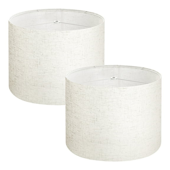 KFFKFF Set of 2 Drum Lamp Shades, 13-inch Top and Bottom Diameter x 10-inch Height, Medium Linen Lampshades for Table, Floor, and Pendant Lamps, Simple Assembly Required (Light Linen)