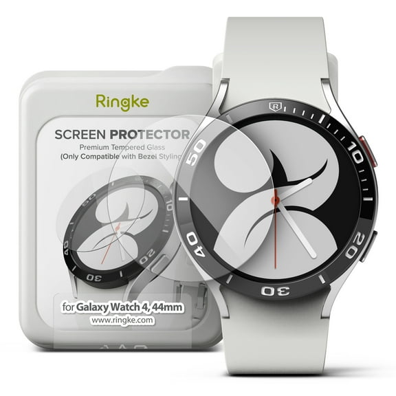 Ringke Tempered Glass Screen Protector for Bezel Styling (4 Pack) Compatible with Samsung Galaxy Watch 5 44mm and Galaxy Watch 4 44mm Smartwatch Protective Film - R5