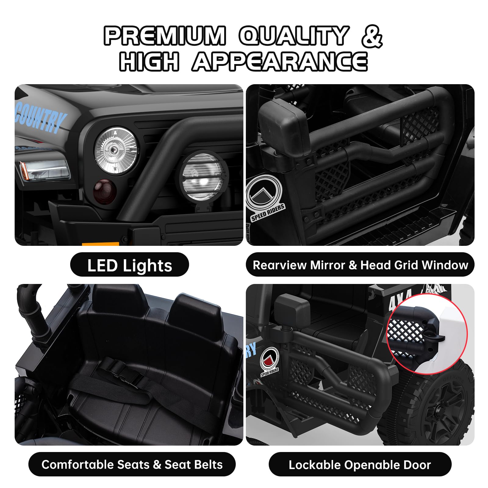 Garvee Ride On Car Truck, 12V Battery Electric Kids Toy with Remote Control, LED Lights and Realistic Horns, Black