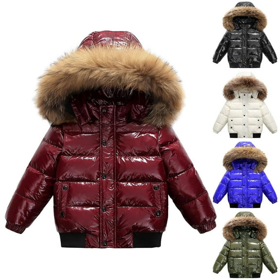 Otqutp Kids Metallic Puffer Jacket Windproof Freezer Suits Fleece Hooded Thick Padded Parka Down Coat Winter Warm Cozy Snowsuit