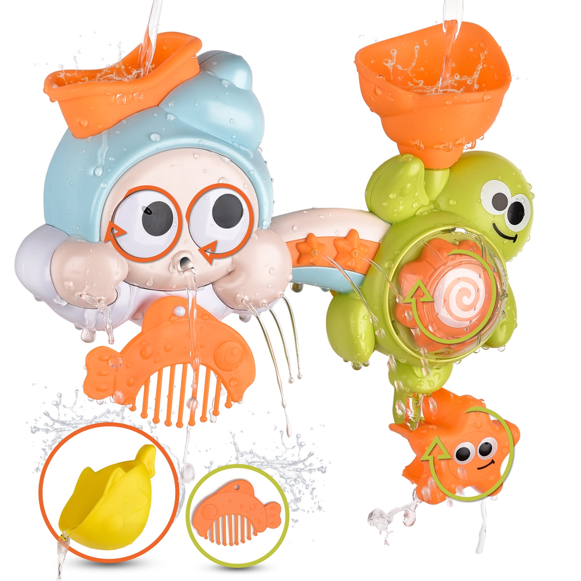 Bath Toy Fill n Spill Bathtub Toys Bright and Colorful, Spinning Gear