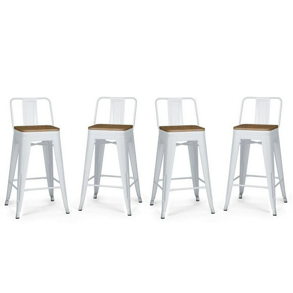 Trent Home 24" Industrial Metal Wood Counter Stool in White (Set of 4)