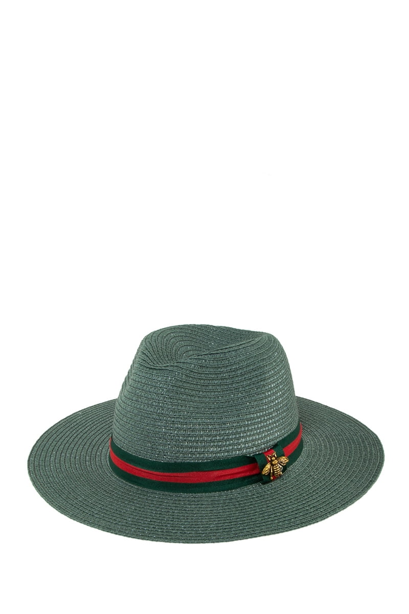 Bee Charm Black Band Flat Top Straw Hat 