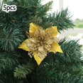 thumbnail image 2 of 5Pcs Christmas Glitter Artificial Poinsettia Flowers Xmas Poinsettia Artificial Wedding Flowers Decorations Xmas Tree Ornaments for Party Favors, 5.6inch, 2 of 5