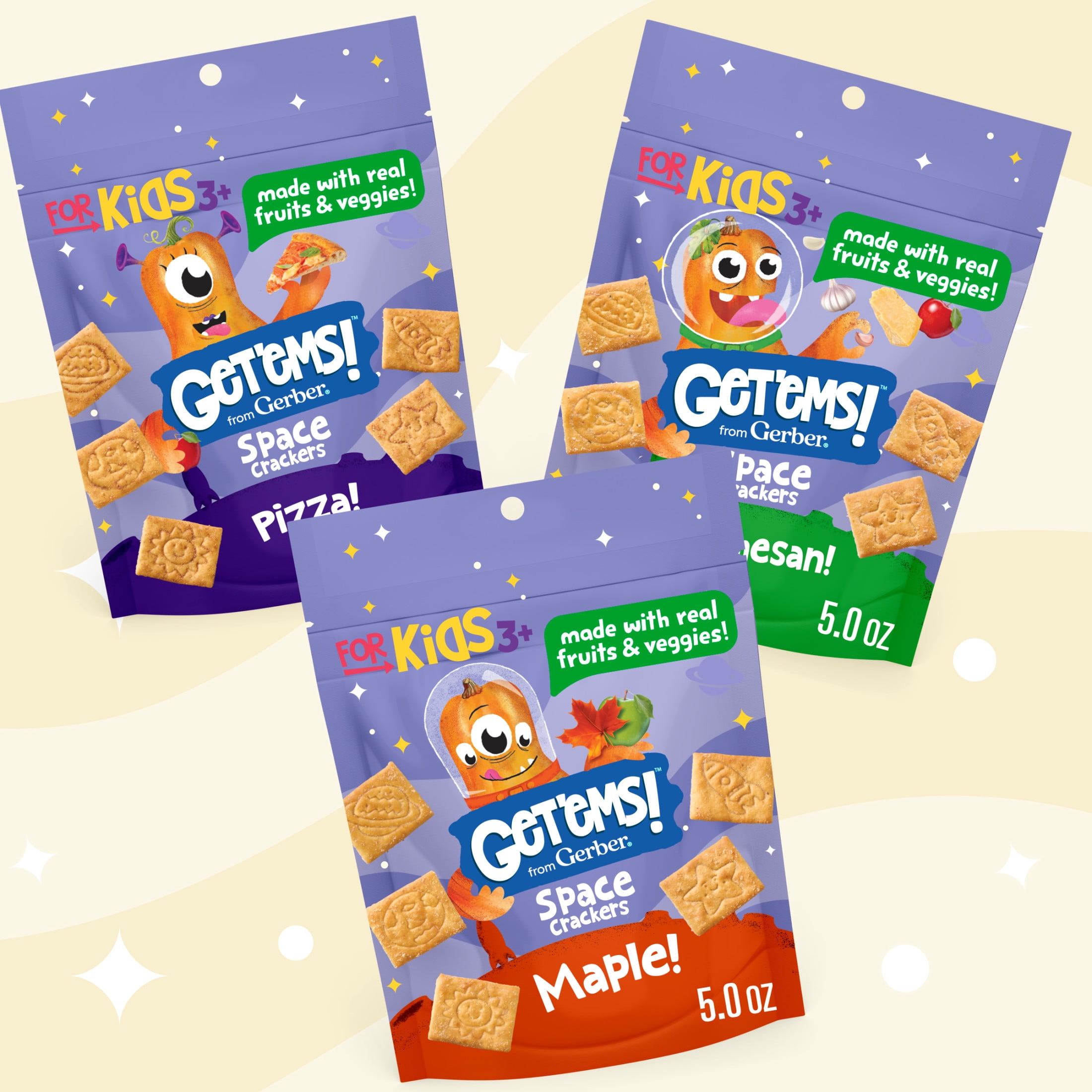 Get'ems from Gerber Pizza Flavor Snack Crackers, Kids Snack Made with Real Veggies & Fruits, Iron & Vitamin E