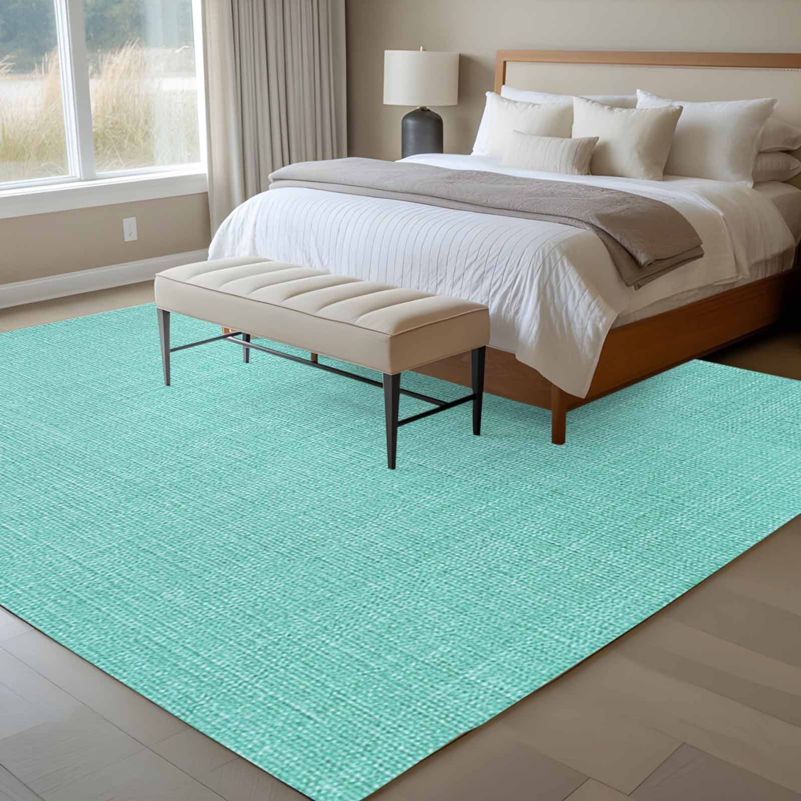 5x7 Area Rugs for Living Room, Turquoise Burlap Texture Non Slip Area Rugs for Kitchen Bedroom Entryway, Farmhouse Vintage Aqua Washable Carpet Runner Rug Floor Mats for Bedroom Home Decor