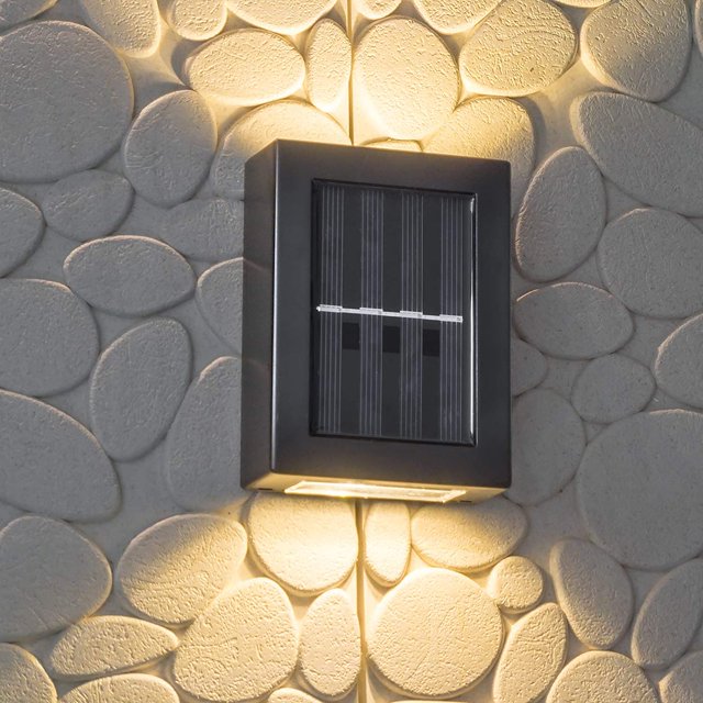 Paquete de 2 luces solares de pared hacia arriba y hacia abajo, ahorro de energía, impermeables, a prueba de polvo, con luces LED blancas cálidas para jardín, patio, garaje, camino de entrada ZefeiWu 8390615011853
