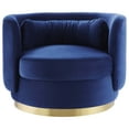 thumbnail image 7 of Armchair Swivel Accent Chair, Navy Gold, Velvet, Modern Contemporary, Living Lounge Cafe Room Hotel Lobby Hospitality, 7 of 7