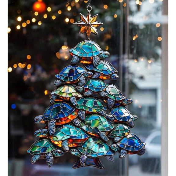 Sea Turtle Acrylic Window Hanging, Turtle Stained Glass Suncatcher, Perfect Beach Lover Gift, Turtle Christmas Ornament for Home Decor