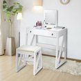 thumbnail image 2 of Costway Makeup Dressing Table Vanity Set Flip Mirror Stool W/ 2 Drawers White, 2 of 10