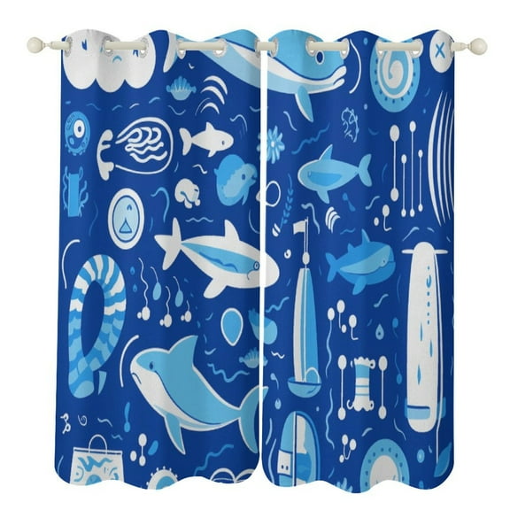 Blackout Curtains for Bedroom Marine Animals Full Room Darkening Grommet Curtains for Living Room,Thermal Insulated Ombre Drapes