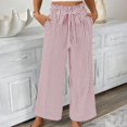 thumbnail image 5 of Casual Pants for Women Striped Elastic Drawstring Waist Straight Wide Leg Pants with Pockets, 5 of 5