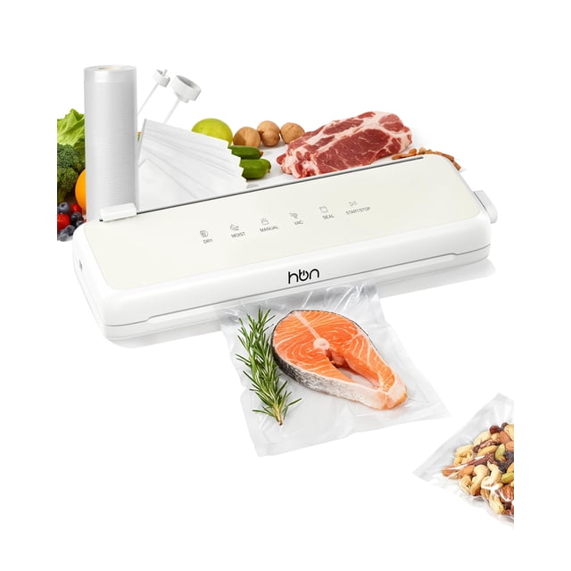 HBN Vacuum Sealer Compact Food Vacuum Sealer Machine Automatic Kitchen Food Sealer Countertop Double Heat Seal Built-in Cutter with 1 Roll & 20 Bags