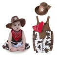 thumbnail image 6 of Baby Boys Western Cowboy Suit Suspenders Jumpsuit Climbing Suit Red Scarf Hat, 6 of 6