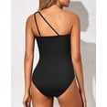 thumbnail image 3 of One Shoulder One Piece Swimsuit for Women Tummy Control Bathing Suits Modest Full Coverage Keyhole Swimwear Black, 3 of 5