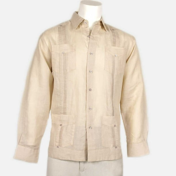 Guayabera by Havana Postale Guayabera Men's Cuban 4 Pocket Shirt Long