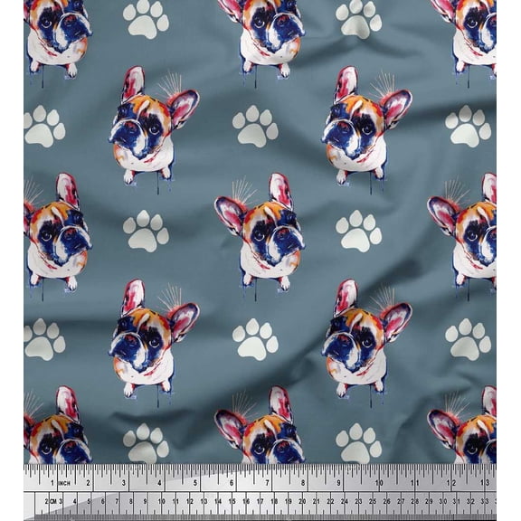 Soimoi Cotton Duck Fabric Boston Terrier Dog Print Fabric by Yard 42 Inch Wide