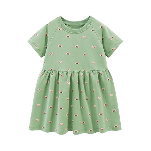 Qudderr Robe Dessin Animé pour Bébé Fille 1-8 Ans Manches Courtes Robes en Coton Filles Été Col Rond Robe d'Été pour Enfants