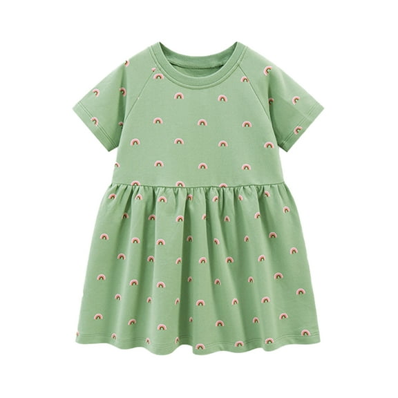 MXIEZI 1-8 Years Baby Girls Cartoon Dress Toddler Summer Crewneck Sundress Kids Short Sleeve Cotton Dresses