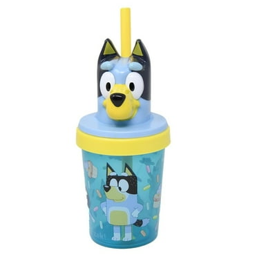 Bluey Molded 13oz PP Super Sipper with straw, 2" x 2.5" x 7.5"
