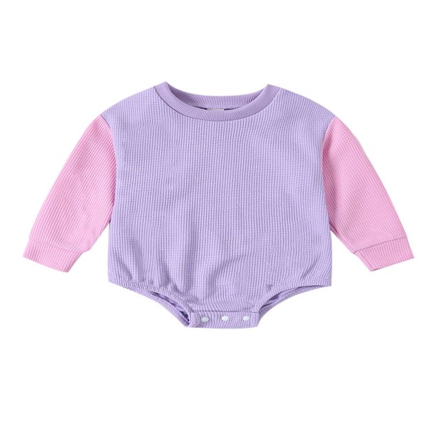 Baby Fall Romper Casual Long Sleeve Contrast Color Waffle Bodysuit