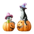 thumbnail image 4 of Halloween Pumpkin Cute Kitten Ornament-Halloween Decorations-Halloween On Pumpkin Figurines Halloween Decorations Indoor Resin Cat with Witch Hat Home Decor Statue for Home Table Room, 4 of 9