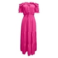 thumbnail image 5 of yunLCZ Basic Women's Tees Everyday Low Price Square Neck Sleeveless Ruffle Waist Off Shoulder Evening Tiered Maxi Dress With Pockets Office casual blouse with leggings, 5 of 7