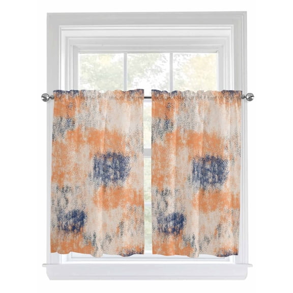 Tier Curtains 45 Inches Long, Orange Blue Window Treatment Curtain Drapes, Minimalist Smear Abstract Art Painting Small Curtain Drapes for Bathroom Laundry Room, 27.5"x45", 2 Panels