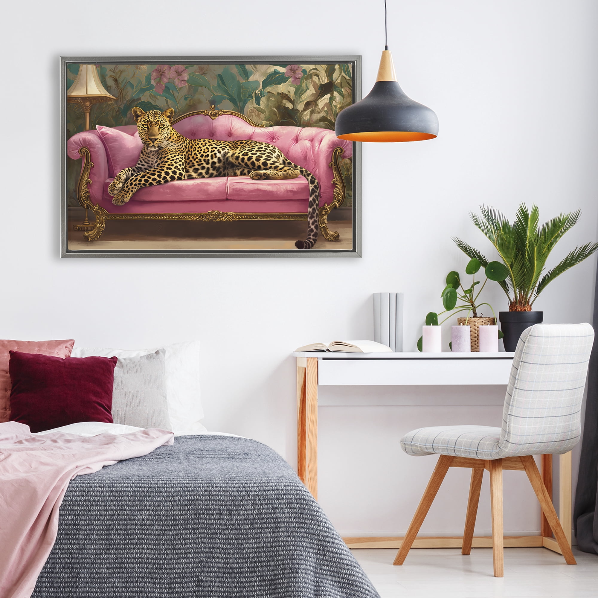 Stupell Industries Exotic Lounging Leopard Gray Framed Floater Canvas Wall Art, design by Tina LeCour