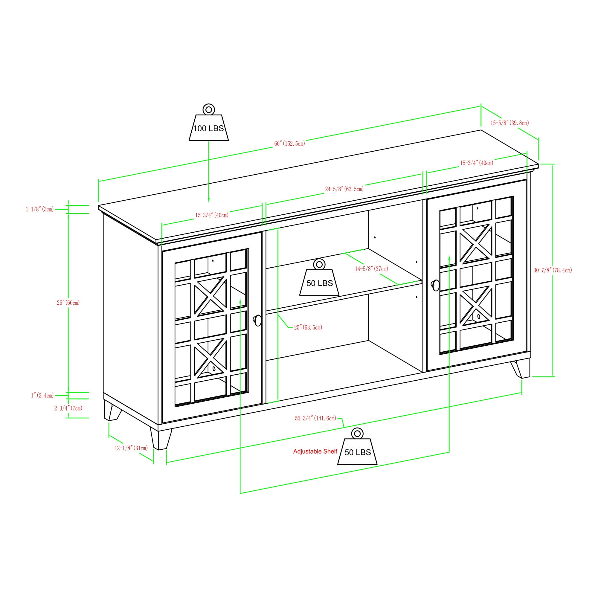 Manor Park 60" Transitional 2 Fretwork Door TV Stand, Antique Dark Teal
