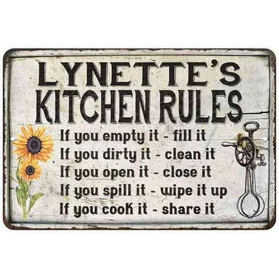 Lynette's Kitchen Rules Chic Sign Vintage Decor 8 x 12 High Gloss Metal 208120032438