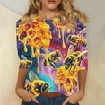 thumbnail image 2 of Tnhcen Women's World Bee Day Print Crewneck 3/4 Sleeve Autumn Casual Shirts - Plus Size Friendly Fashion Tops S-3XL, 2 of 5