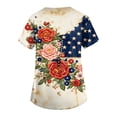 thumbnail image 4 of 4th of July Scrub Tops Women Plus Size Loose Short Sleeve Red White and Blue Print Scrub Shirts V Neck Independence Day Patriotic Scrubs Nursing Workwear Medical Nurse Uniform with Pockets Beige 2XL, 4 of 4