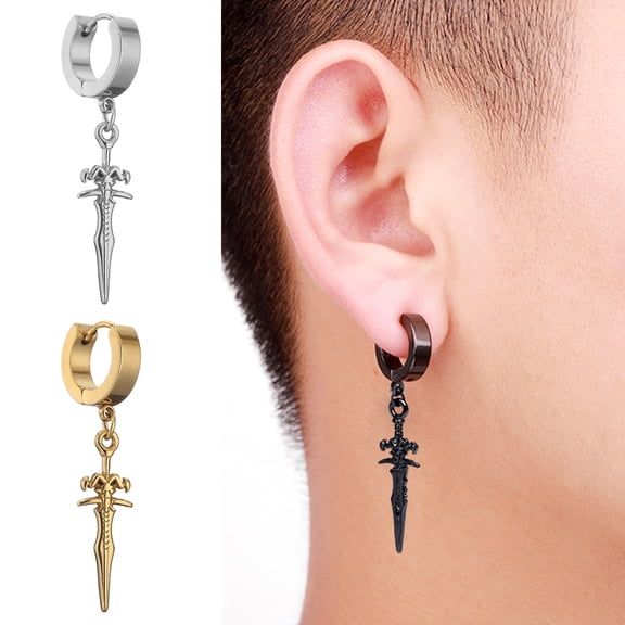AYYUFE 1 Pair Men Earrings Solid Color Sword Shape Punk Style Portable Drop Earrings for Daily Wear