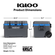 Igloo 52 QT Overland Ice Chest Cooler with Wheels, Gray and Blue