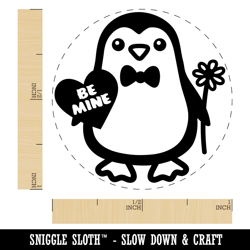 Penguin with Heart and Flower Valentine Rubber Stamp for Scrapbooking Crafting Stamping - Medium 1 Inch - image 2 of 7