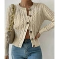 thumbnail image 4 of Cardigan Sweaters for Women Casual Button Down Cable Knit Long Sleeve Crewneck Knitted Jackets Color XL, 4 of 9
