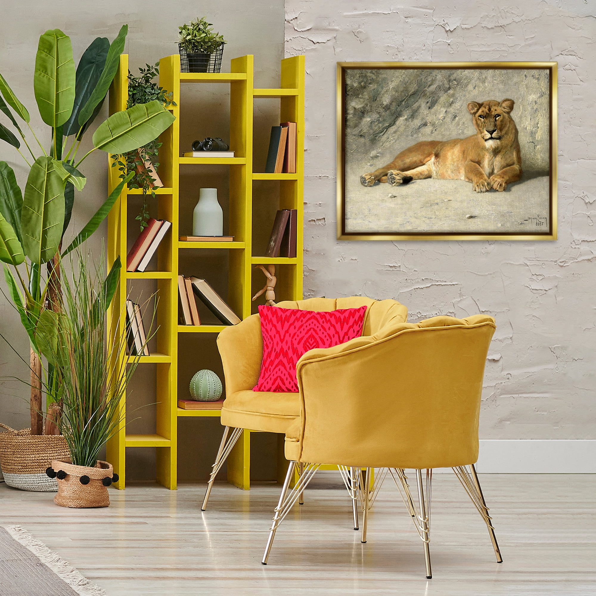 Stupell Industries Protective Wild Lion Animals Photography Gold Floater Framed Canvas Art Print Wall Art, 31 x 25