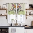 thumbnail image 2 of 2 Panels Kitchen Tier Curtains 39 Inch Length, Watercolor Flowers Grommets Window Treatment Curtain, Spring Floral Sage Green Stripes Check Thermal Curtains Drapes for Living Room/Bathroom, 2 of 9