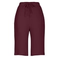 thumbnail image 6 of Nestiefly Linen Bermuda Shorts for Women Knee Length High Waisted Baggy Loose Casual Summer Cotton Gauze Shorts with Pockets Wine 2XL, 6 of 6