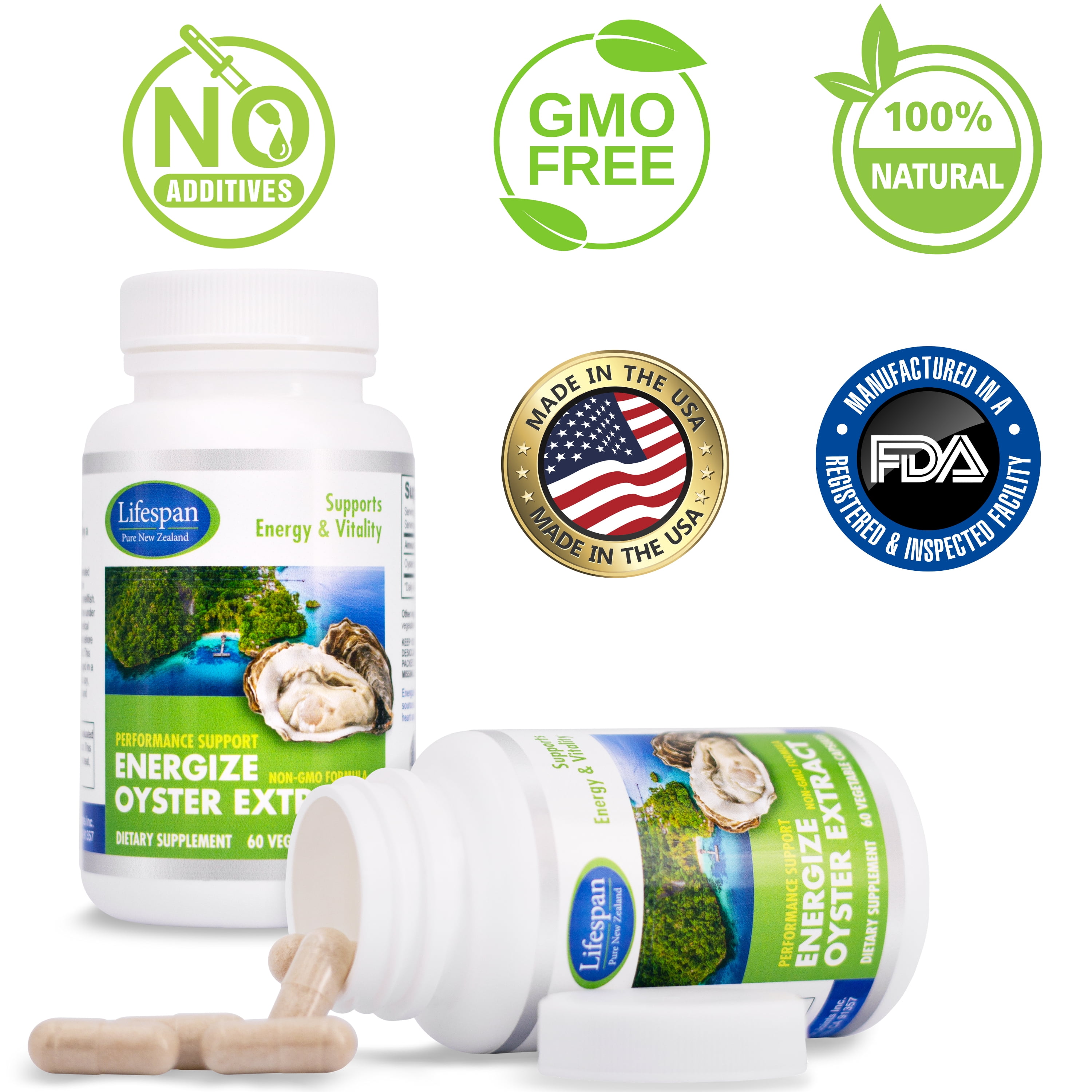 Oyster Extract Supplement with Zinc & Taurine - Wellness, Energy & Immune Support - 500mg, 60 Capsules