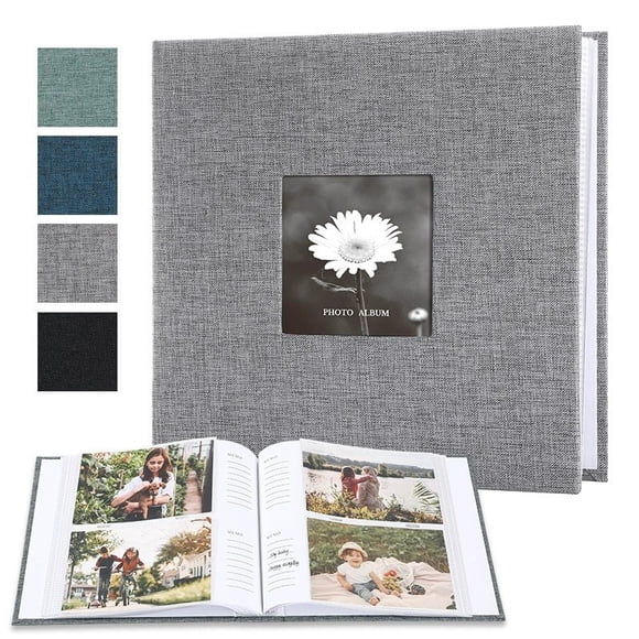 Álbum de fotos de lino con espacio para escribir - Libro de memoria con capacidad para 200 personas para la portada y conservación de fotos DIY