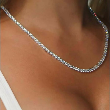 3MM Round Lab Created Diamond Women's Tennis Necklace 18Ct 14K White Gold Plated 18"