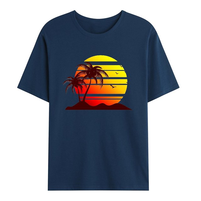 T-Shirt Décontracté à Col Rond pour Hommes, Mode Été, Imprimé Coucher de Soleil, Manches Courtes