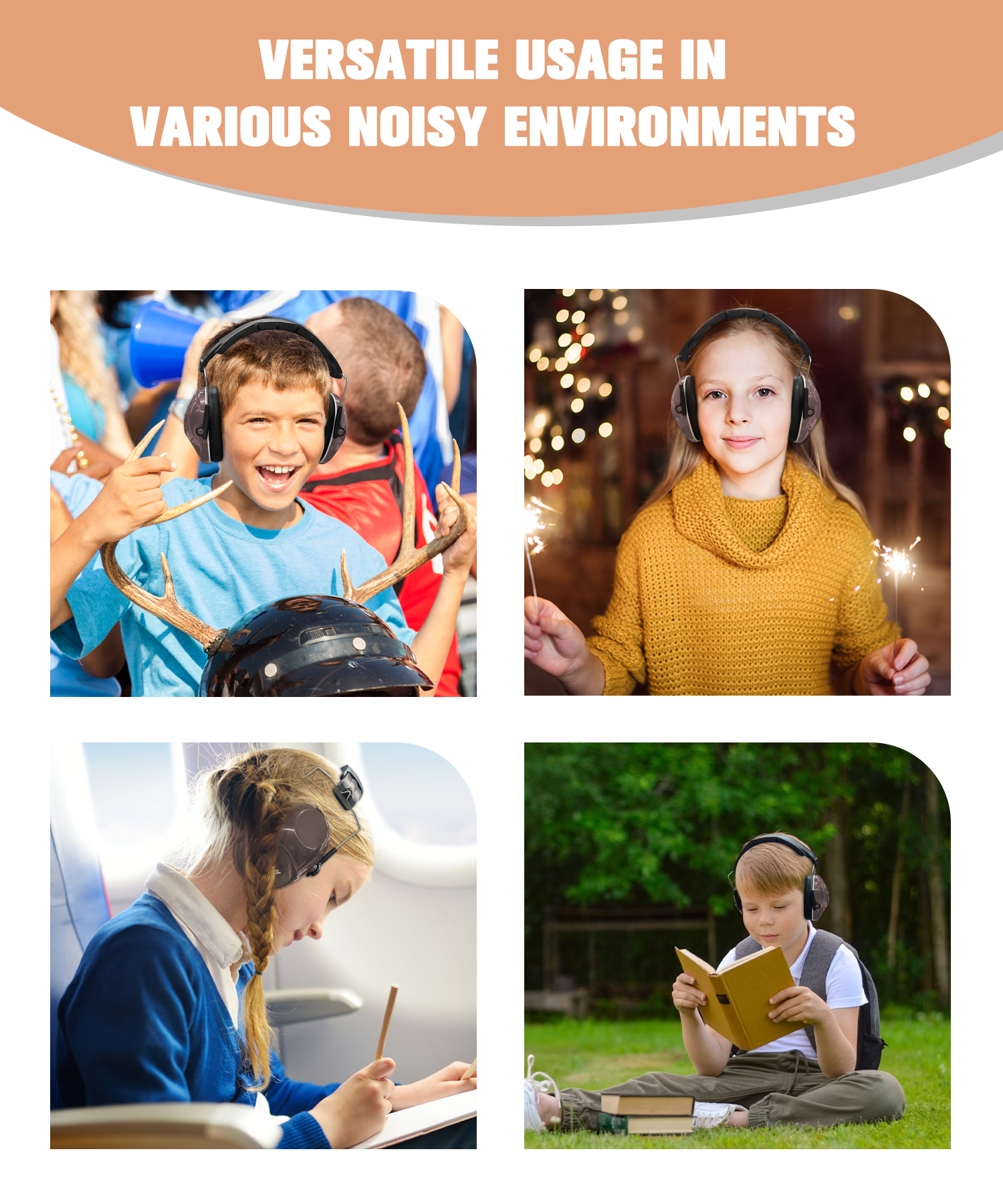 ZOHAN 032 Kids Noise Canceling Headphones, 28dB SNR Kids Earmuffs for Fireworks, Party, School-Brown